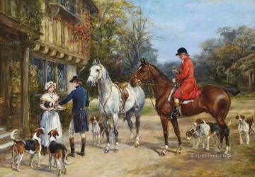 Un brindis antes de la caza Heywood Hardy montando a caballo Pinturas al óleo